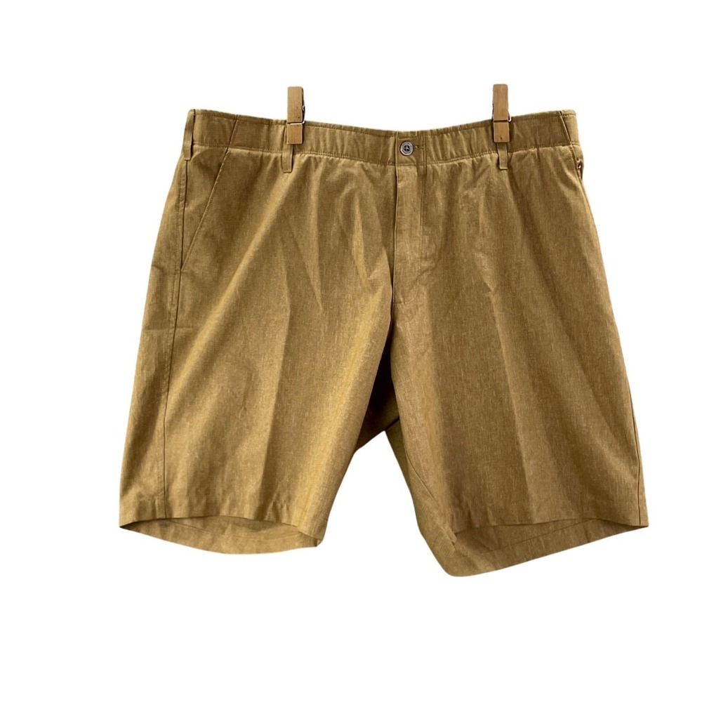 Swiss Tech Performance Shorts Men 42 Brown Heather Flat Front Travel Hiking Golf